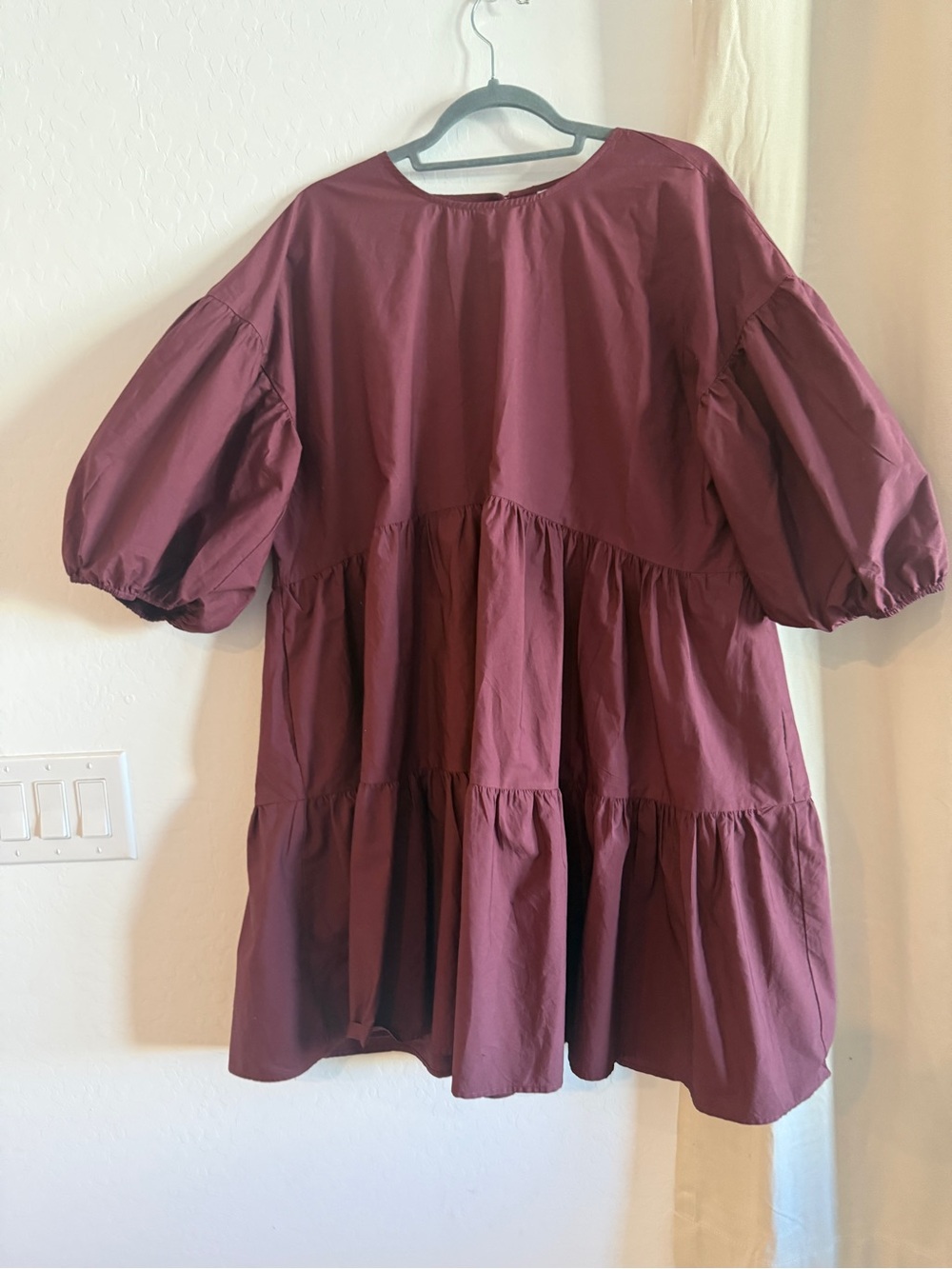 a new day Burgundy Tiered Puff Sleeve Dress